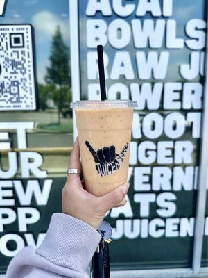 Papaya Power - almond milk, papaya, almonds, agave, and a full scoop of vanilla protein powder!