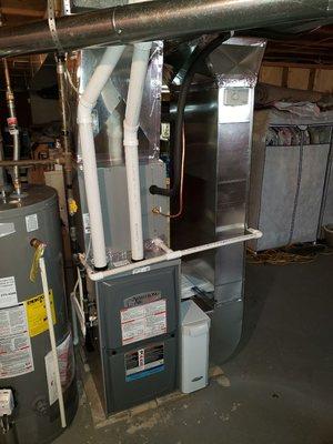 A job we did in penfield. Installed a new furnace, ac, filter, humidifier. Client was thrilled.