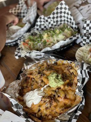 Carne Asada Fries, Shrimp Tacos