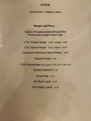 Lunch menu