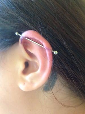 industrial piercing done by Katie, about 5-10 minutes post-needle!