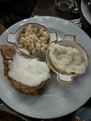 Chicken Fried Chicken w/ mac and cheese and mashed potatoes