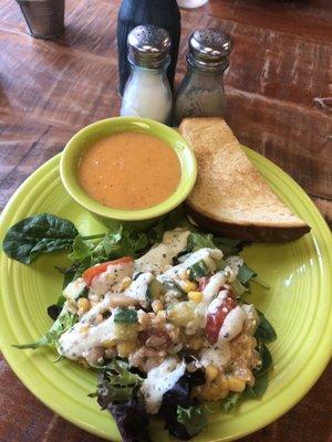 Smoke Gouda, Pimento Grilled cheese, sundried tomato & Herb Potato Soup, Southwest garden salad