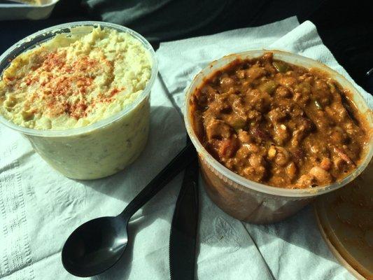 Potato salad and beans.