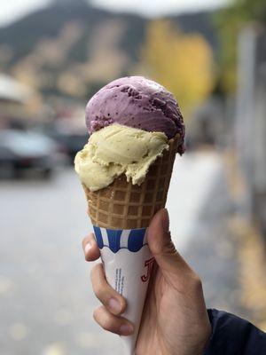 Wild Huckleberry & Pistachio ice cream. Yum!  Instagram: @absofreakinglutelyyummy