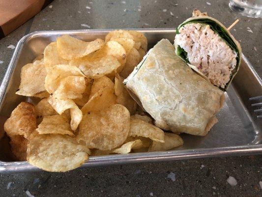 Chicken salad wrap with chips