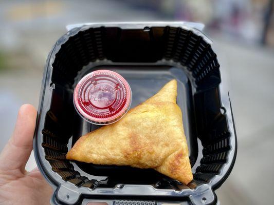 Chicken samosa with optional sweet n spicy sauce