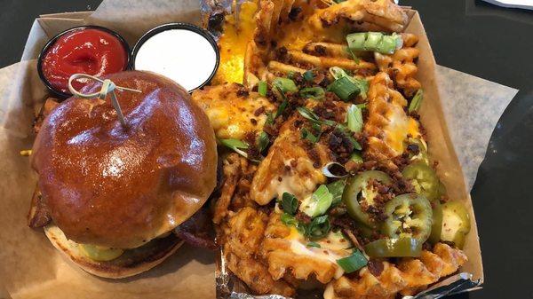 All American Burger with Cheesy Fries