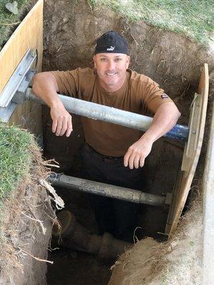 StevenD during a sewer repair using shoring for safety.