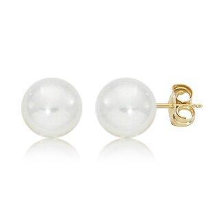 14K Gold 8MM Pearl Stud Earrings by Carla and Nancy B