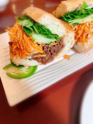 Cross section look at the 40 ( Beef Sandwish)banh Mi Bo $11.00 /very salty, otherwise it's good.