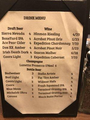 Drink menu - good beer!