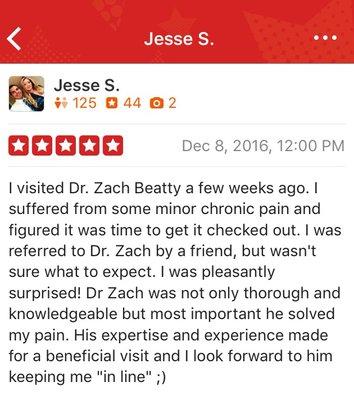 Great hearing stories like this of patients feeling better after they leave!!