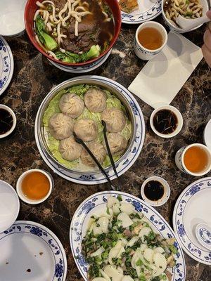 Beef noodle soup, pork soup dumplings, pork and pickled vegetables rice cakes