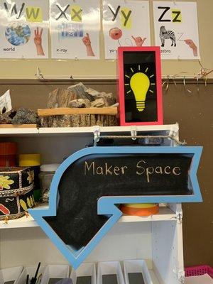 Kindergarten art studio features a "Maker Space" for creative ingenuity.