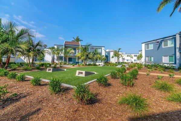 Outdoor game areas at Beverly Plaza Apartments