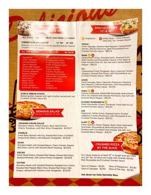 Menu @ Crushed Pizzeria.1607 W Montrose Ave, Chicago, IL Simply Hand Tossed Artesian Thin Crust Pizzas & Salads! Nice Quick Service. Cool!