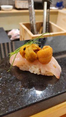 Shima-aji or striped jack with Hokkaido uni