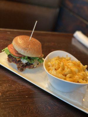 Veggie Burger with a side of Mac & Cheese