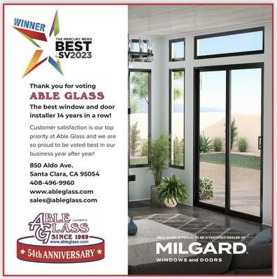 Winner for "Best Window Installer" and "Best Door Installer" - 14 years in a row.