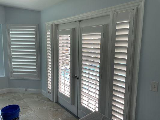 Plantation shutters on French doors