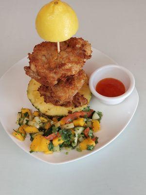 Islander chicken Camelot with mango salsa