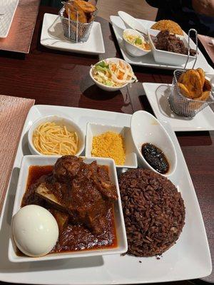 Goat stew and jollof, goat waakye