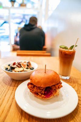 biteofyourworld: Crispy Chicken Sandwich + Granola (parfait) + COCHATA