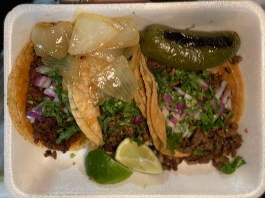 Carne asada and lengua tacos