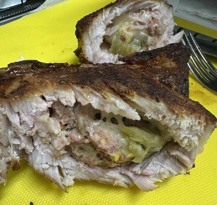 Chili verde stuffed pork chops that we cooked in the air fryer. It was definitely better in the oven. Not sure how it is on the grill yet.