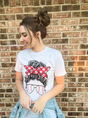 Baseball Mom Messy Bun Graphic Tee