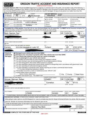 DMV accident report, required by DMV for all accidents with damage exceeding $2,500.