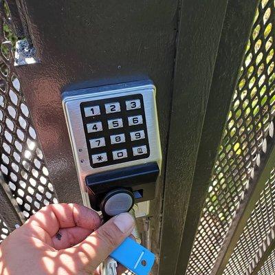 Alarm lock keypad entry lock with card reader and audit trail/ timed access functions.