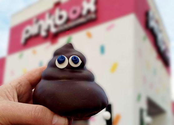 Pinkbox Doughnuts famous "pooh" donut. A cake donut, topped with chocolate mousse, and covered with chocolate icing.  Wow!