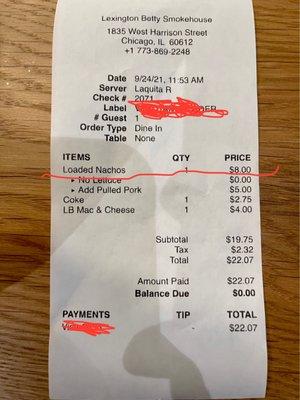 Receipt showing that they are incorrect