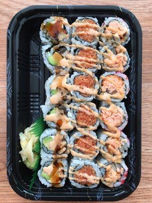 Ginza Roll, Eel Avocado and Cream Cheese Roll, Spicy Tuna Roll