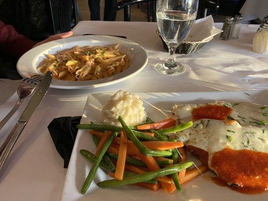 Chicken Parm and Penne al Luna