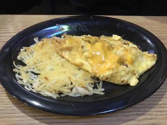 Ham and cheese omelette with hash browns