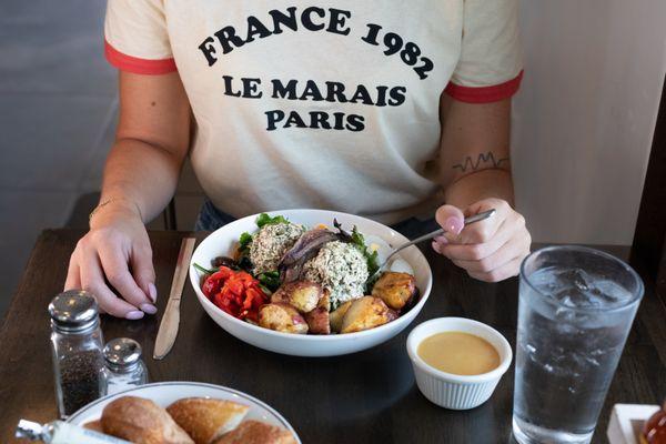 French Lunch of nicoise salad and french baguette