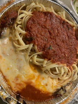 Eggplant parm w linguine