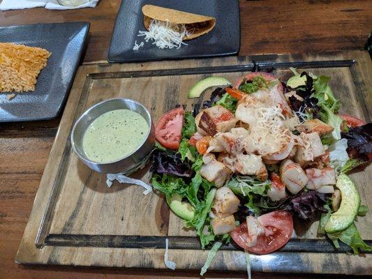 Seafood salad, rice, & crunchy taco