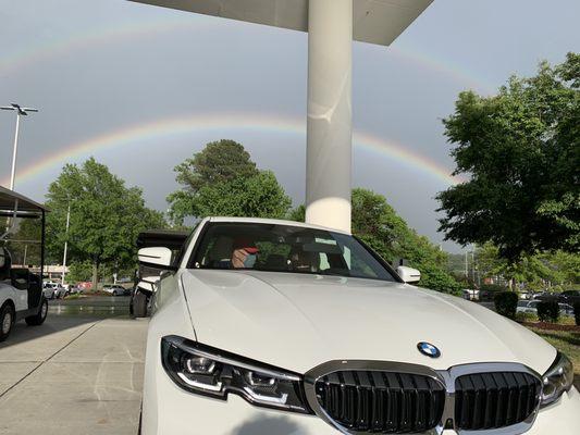 Taking delivery of a BMW under the Double Rainbow