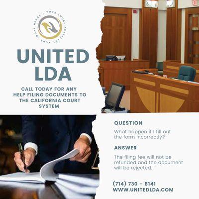 Save money and file your document correctly, allow United LDA to lend a helping hand. Dont pay a double filing fee.