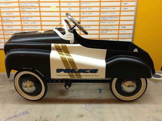 Peddle custom car for Burbank Police officer. Yeah...we do neat things around here. Bring yours in!