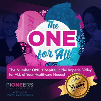 PIONEERS MEMORIAL, an Affiliate of Scripps Health is thankful to our community to have been voted Best Hospital two years in a row!