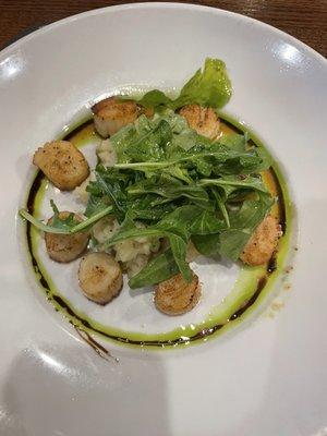 Scallops with asparagus and arugula