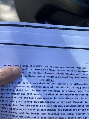 And I am the Falk Successor Trustee so probably you should learn to read 5 page wills from Florida