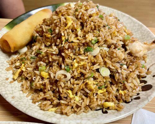 Combination Fried Rice with Beef, Chicken & Shrimp! Lunch comes with Spring Roll!