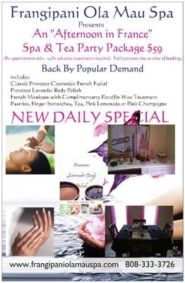 Afternoon in France spa & tea party package $59.00