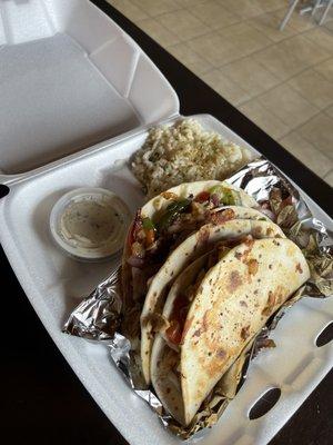 Grilled chicken Quesa Tacos, seasoned rice